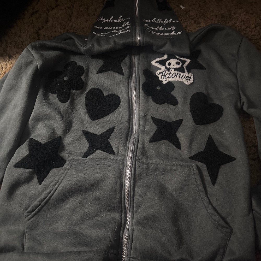 Medium velvet embroidery gray zip up